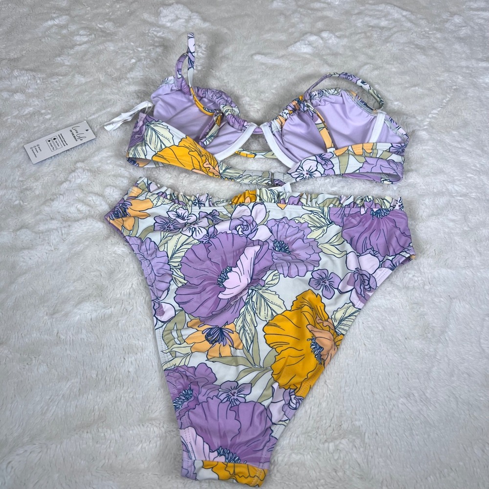 Cupshe Women's Purple Yellow Floral Underwire High Waisted Bikini Set Medium NWT - Picture 6 of 10